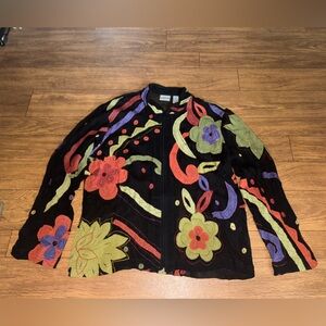 Chicos Women's 2 Full Zip Patchwork Chiffon Jacket 100% Silk Whimsical Eclectic
